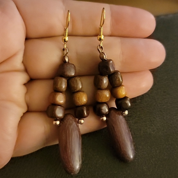 Wooden Bead Earrings - Picture 2 of 2